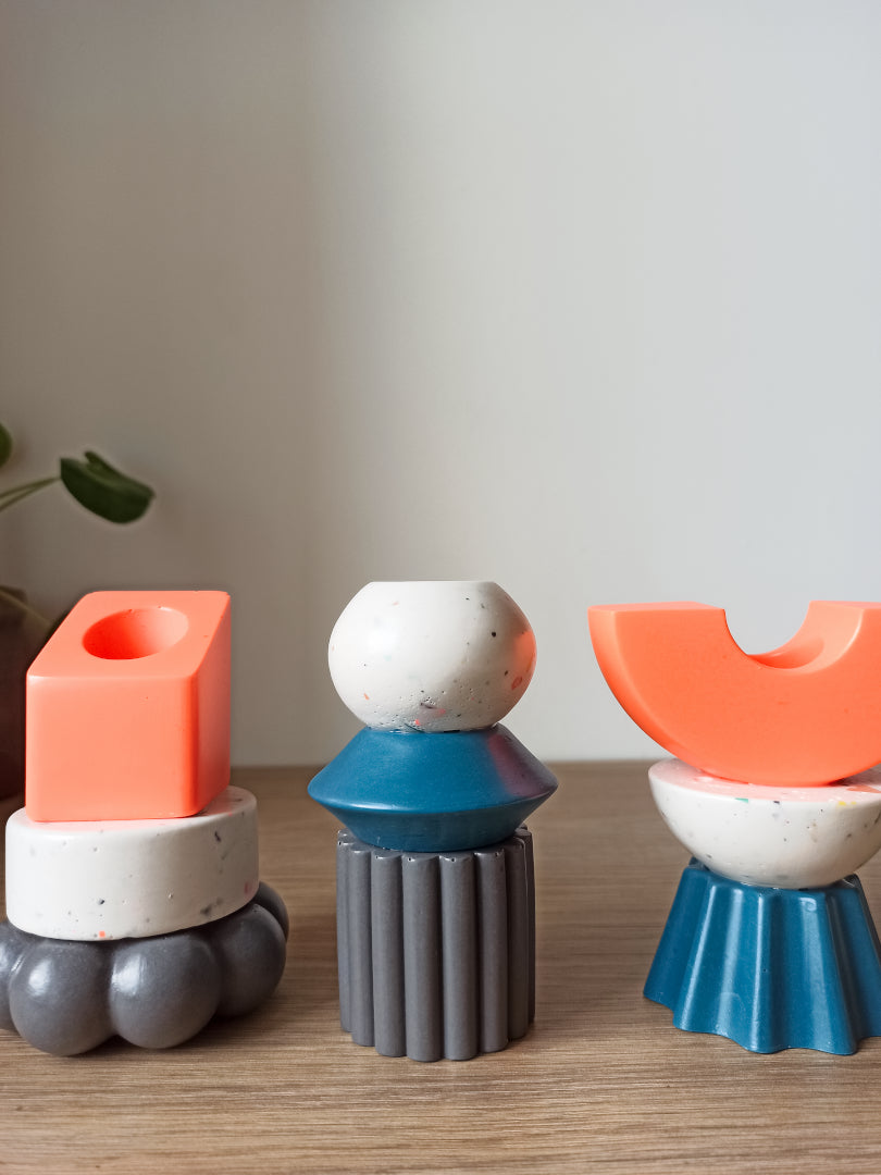 Bougeoir Barnabé – Déco colorée en Jesmonite (pièces empilées)
