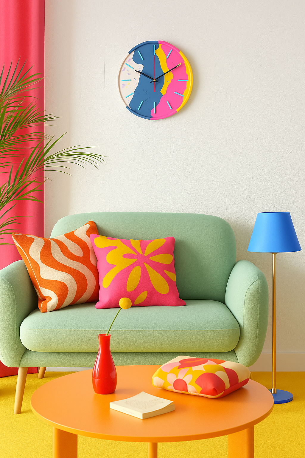 Horloge murale Odette – Jesmonite colorée, modèle unique