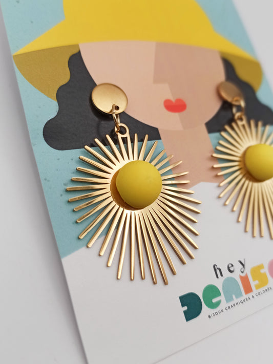 Boucles d'oreilles Grands Soleils - pendantes en Jesmonite colorée
