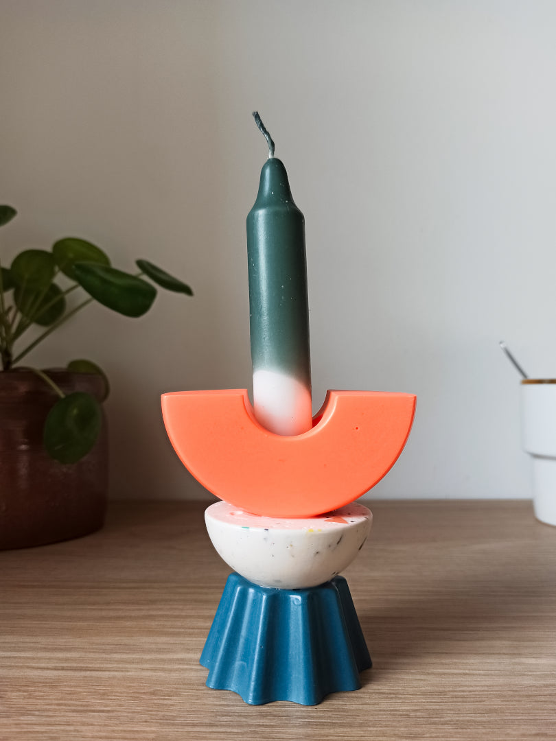 Bougeoir Barnabé – Déco colorée en Jesmonite (pièces empilées)
