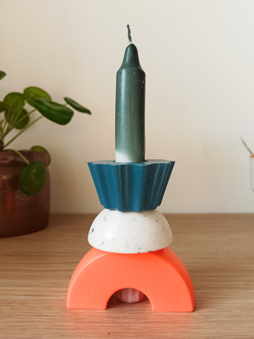 Bougeoir Barnabé – Déco colorée en Jesmonite (pièces empilées)