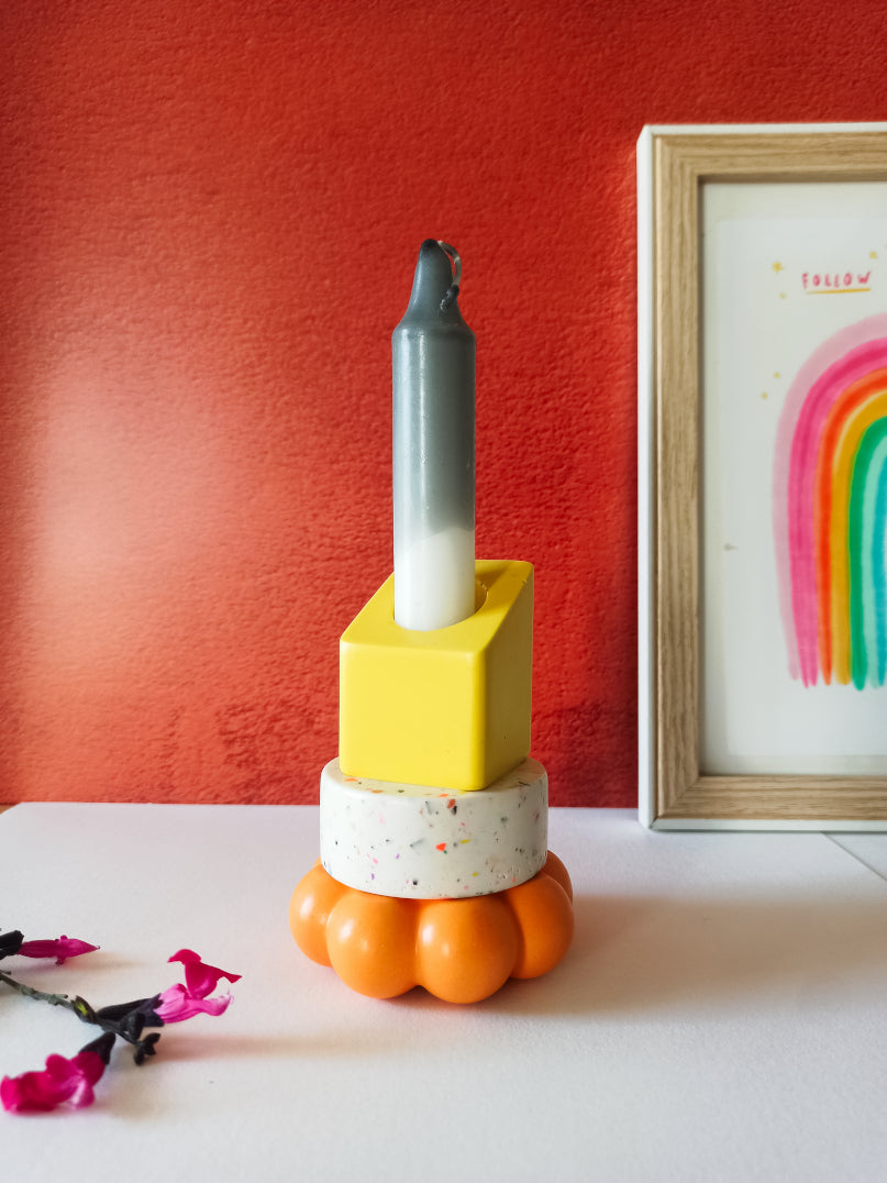 Bougeoir Roger – Déco colorée en Jesmonite (pièces empilées)