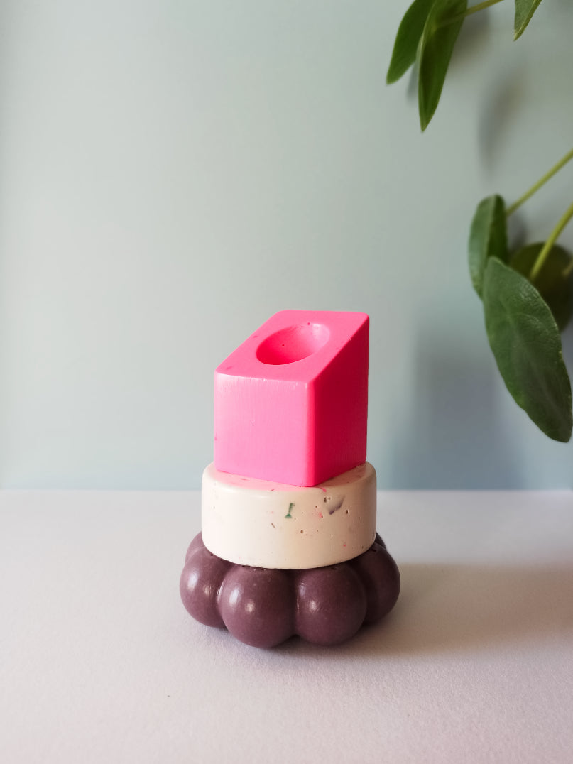 Bougeoir Roger – Déco colorée en Jesmonite (pièces empilées)