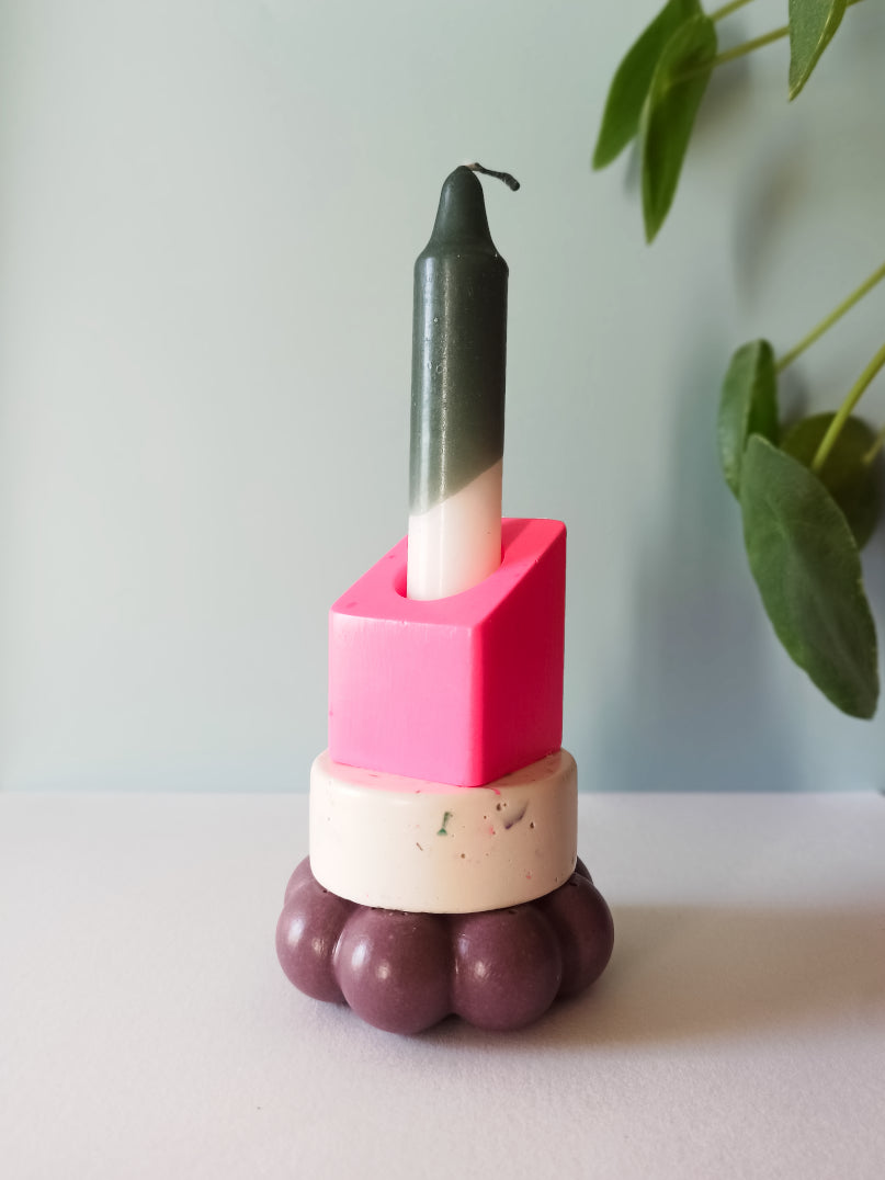 Bougeoir Roger – Déco colorée en Jesmonite (pièces empilées)