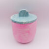 petit pot en Jesmonite rose fluo marbré et couvercle bleu clair marbré design épuré lisse